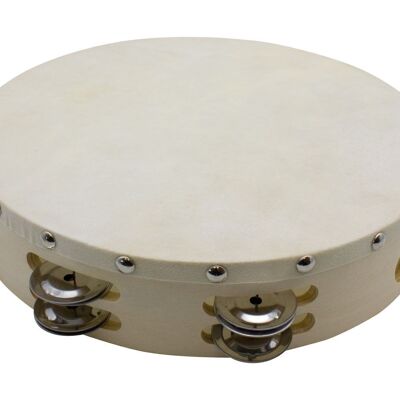 Tambourin tambour à main instrument de musique pour enfant D: 25 cm en bois avec 16 cymbalettes - 3834