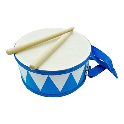 Tambour pour enfant bleu et blanc Instrument de musique en bois avec sangle et baguettes D: 20 cm- 3845