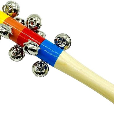 GICO sonajero de madera colorido para niños con campanas instrumento musical - longitud 21,5 cm - 3861
