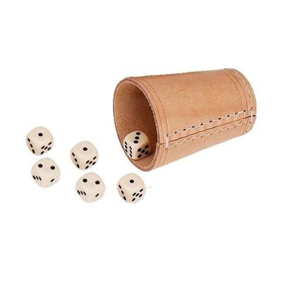 Dice cup (real leather) standard (9 cm) with 6 dice 5902