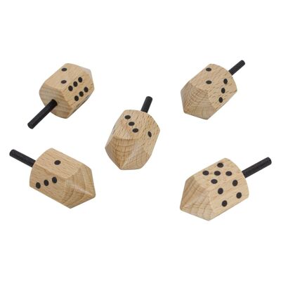 Wooden dice spinning top with points from 1 to 6, - 5951
