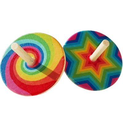 Spinning top set with 2 colored wooden spinning tops - 6412