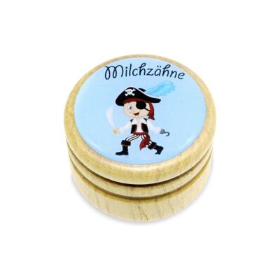Boîte à dents de lait Boîte à dents pirate Boîte à images dents de lait en bois avec bouchon à vis 44 mm (pirate) - 7010