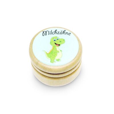 Milk tooth box Dino tooth box Milk teeth picture box made of wood with screw cap 44 mm (Dino)- 7014