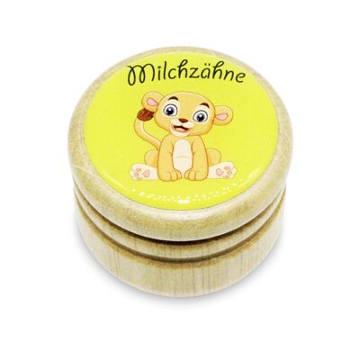 Milchzahndose Löwe Zahndose Milchzähne Bilderdose aus Holz mit Drehverschluss 44 mm ( Löwe )- 7016