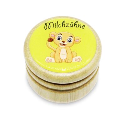 Boîte à dents de lait Boîte à dents de lion Boîte à images dents de lait en bois avec bouchon à vis 44 mm (lion) - 7016