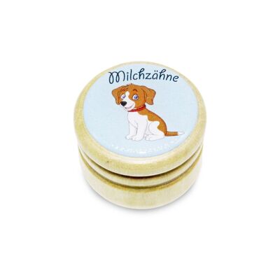 Milchzahndose Hund Zahndose Milchzähne Bilderdose aus Holz mit Drehverschluss 44 mm ( Hund )- 7018