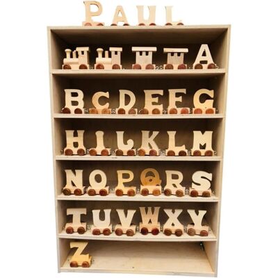 Présentoir lettres train en bois A-Z, locomotive, wagon, 5,5 cm avec 150 pièces - 7373