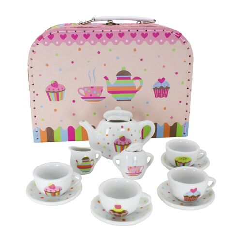 Teeservice Set aus Porzellan für Kinder im Koffer 13 -tlg - Cupcake- 36379