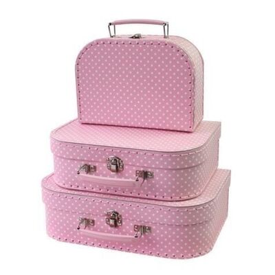Children's suitcase - suitcase set for children 3 pieces pink with white dots 36966