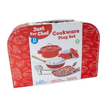 Mallette de jeu set de cuisine rouge pour enfant dans une mallette de transport avec casseroles, poêles, maniques, plats en métal 37833 3