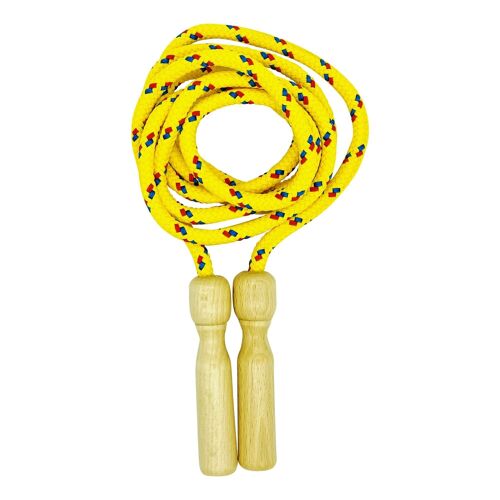 GICO Springseil aus Holz, buntes Seil, 250 cm, Holzgriff Springseil Hüpfseil Seilspringen - Qualität Made in Germany - 3003 gelb