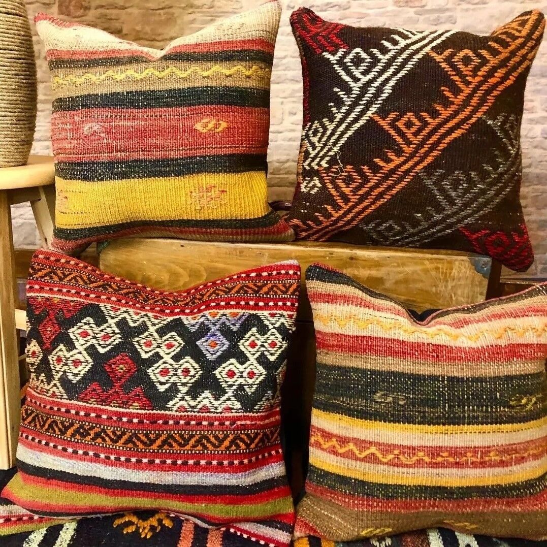 Juego de 4: Fundas de cojín de lana Kilia Kilim | 50x50cm
