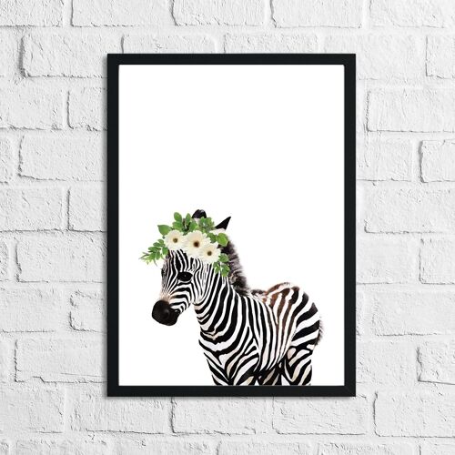 Zebra Wild Animal Floral Nursery Childrens Room Print A4 High Gloss