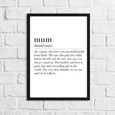 Mothers Day Mum Definition Home Simple Room Print A5 Hochglanz