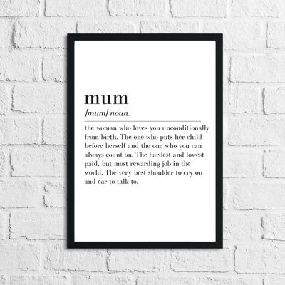Mothers Day Mum Definition Home Simple Room Print A5 High Gloss