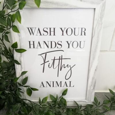 Lávese las manos, animal sucio, impresión de baño A5 de alto brillo