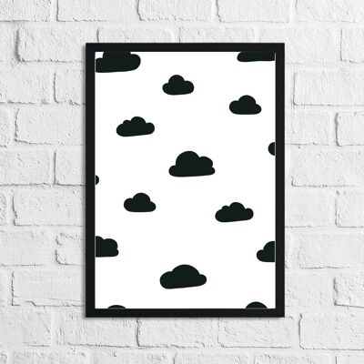 Scandinavian Clouds Pattern Childrens Nursery Bedroom Print A2 High Gloss
