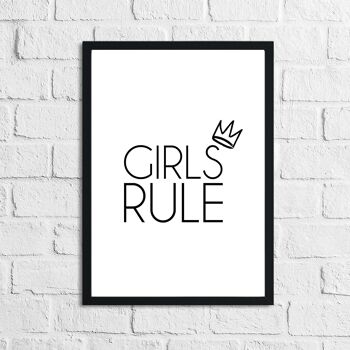 Girls Rule Crown Chambre à coucher pour enfant Impression A5 haute brillance
