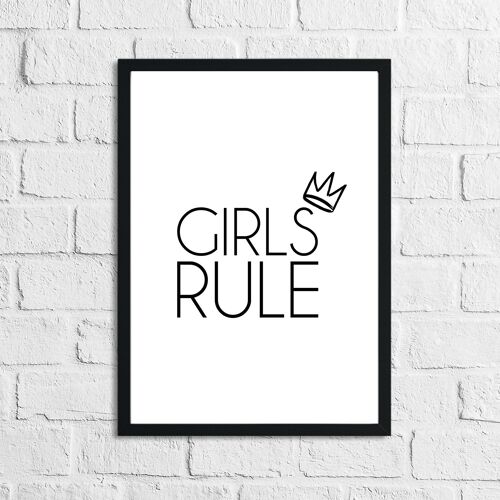 Girls Rule Crown Childrens Bedroom Room Print A3 Normal