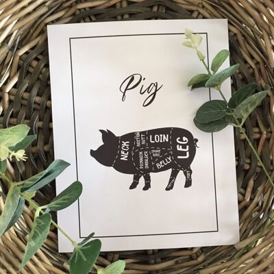 Pig Pork Cuts Simple Cool Kitchen Farmhouse Print A5 High Gloss
