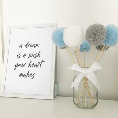 A Dream Is A Wish Black Childrens Room Print A5 Normal