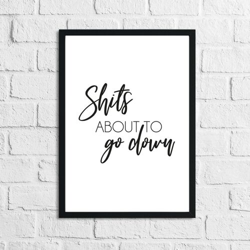 Shits About To Go Down Funny Humorous Bathroom Print A4 High Gloss
