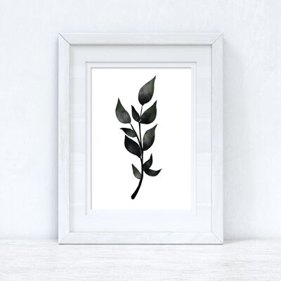 Green Black Watercolour Leaf 3 Bedroom Home Print A3 Normal