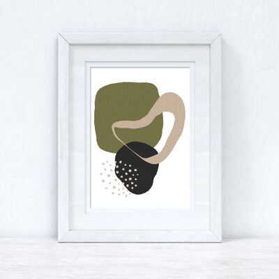 Green Beige Black Abstract 1 Colour Shapes Home Print A2 Normal