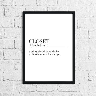 Placard Définition Dressing Simple Home Print A5 Haute Brillance