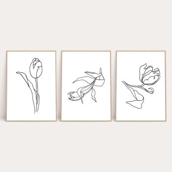 Lot de 3 fleurs Simple Line Work Bedroom Print A2 Normal