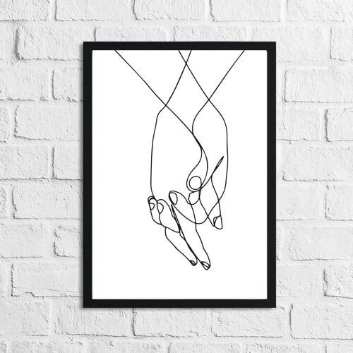 Holding Hands Couple Line Work Print A3 High Gloss