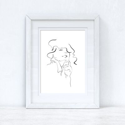 Line Work Woman Face Simple Home Bedroom Dressing Room Print A4 High Gloss