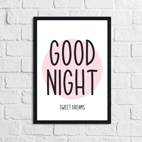 Goodnight Sweet Dreams Pink Childrens Teenager Room Print A3 High Gloss