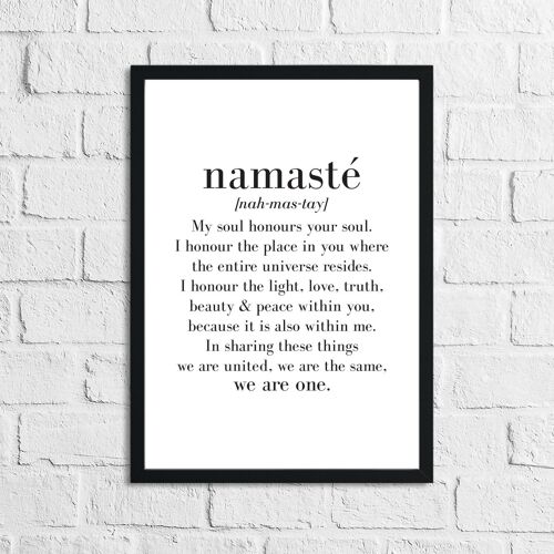 Namaste Definition Inspirational Quote Print A5 Normal