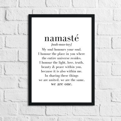 Namaste Definition Inspirational Quote Print A5 High Gloss