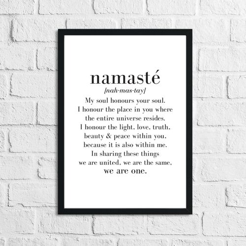 Namaste Definition Inspirational Quote Print A3 High Gloss