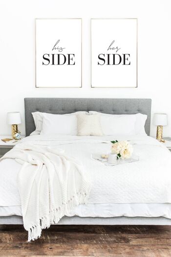 His Hers Side 2 Couple Noir Lot de 2 chambres A3 haute brillance 1