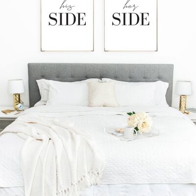 His Hers Side 2 Couple Noir Ensemble de 2 chambres A2 Haute Brillance