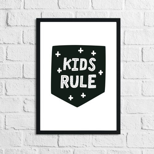 Scandinavian Kids Rule Childrens Nursery Bedroom Print A5 High Gloss