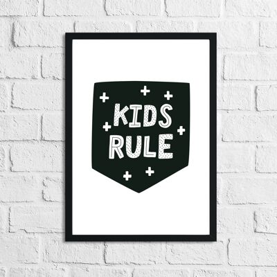 Scandinavian Kids Rule Childrens Nursery Bedroom Print A5 alto brillo