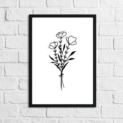 Flower 3 Simple Line Work Bedroom Home Print A5 Normal