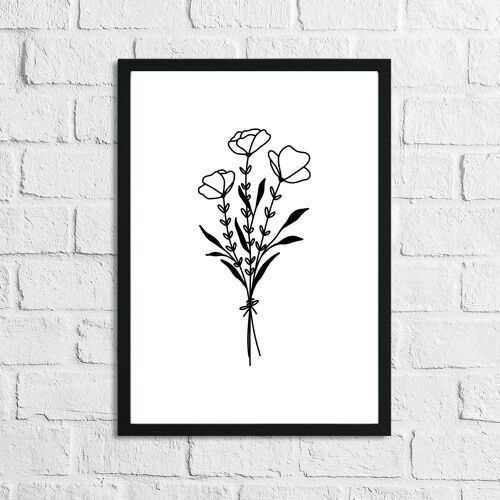 Flower 3 Simple Line Work Bedroom Home Print A5 High Gloss