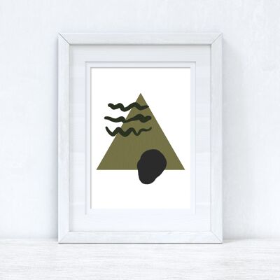Greens Black Abstract 3 Colour Shapes Home Print A3 High Gloss