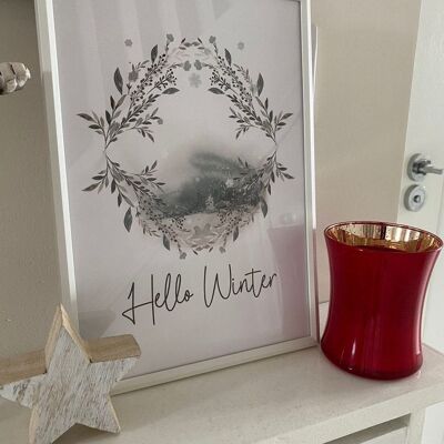 Hello Winter Colour Christmas Seasonal Home Print A4 High Gloss