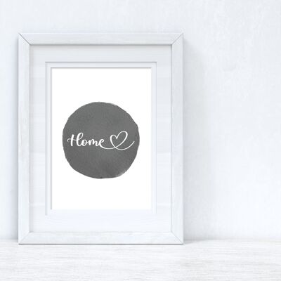 Home Heart Grey Watercolour Circle Home Simple Room Print A2 High Gloss