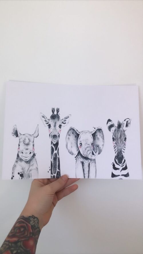 Africa Zoo Safari Animals Nursery Childrens Room Print A5 High Gloss