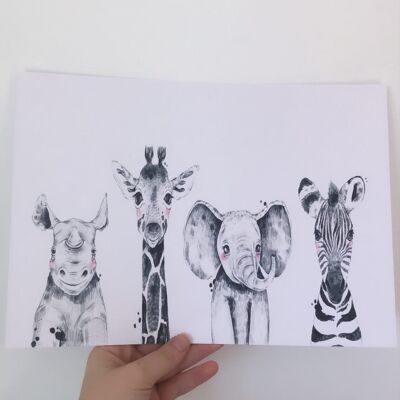 Africa Zoo Safari Animals Nursery Childrens Room Print A3 High Gloss
