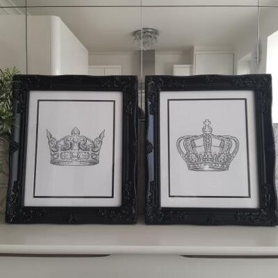 Rey Reina Corona Pareja Negro Conjunto De 2 Dormitorio A5 Normal