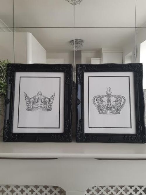 King Queen Crown Couple Black Set Of 2 Bedroom A4 High Gloss